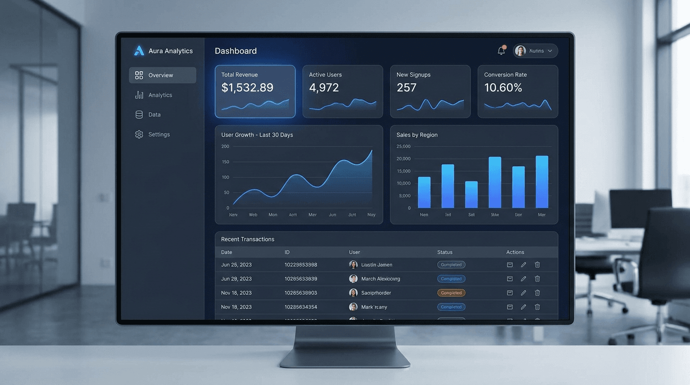 Professional SaaS analytics dashboard with data visualizations and charts